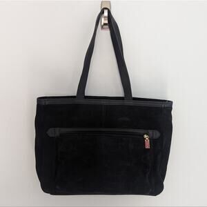 Women's Levenger Black Suede Leather Bag Tote